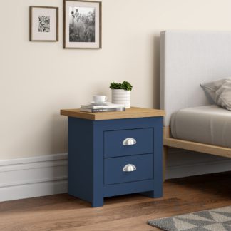 An Image of Winchester Navy Blue and Oak Wooden 2 Drawer Bedside Table