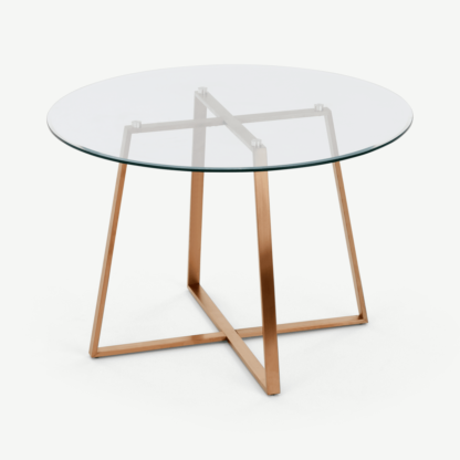 An Image of Haku 4 Seat Round Large Dining Table, Copper and Glass