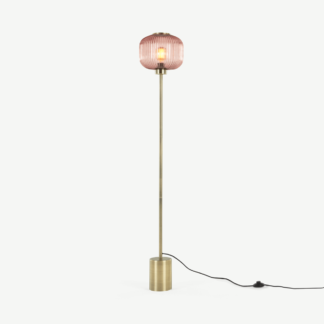 An Image of Briz Textured Glass Floor Lamp, Antique Brass & Pink