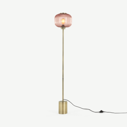 An Image of Briz Textured Glass Floor Lamp, Antique Brass & Pink