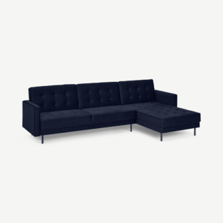 An Image of Rosslyn Right Hand Facing Chaise End Click Clack Sofa Bed, Ink Blue Velvet