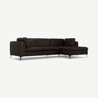 An Image of Monterosso Right Hand Facing Chaise End Sofa, Denver Dark Brown Leather with Black Leg