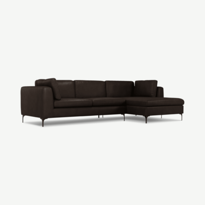 An Image of Monterosso Right Hand Facing Chaise End Sofa, Denver Dark Brown Leather with Black Leg