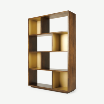 An Image of Anderson Wide Shelving Unit, Mango Wood & Brass