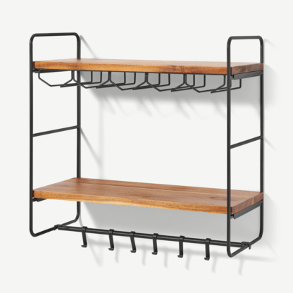 An Image of Annalie 2-Tier Interchangeable Wall-Mounted Storage Unit with Rubber Wood Shelves, Black