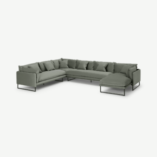 An Image of Malini Right Hand Facing Full Corner Chaise End Sofa, Sage Green Recycled Velvet