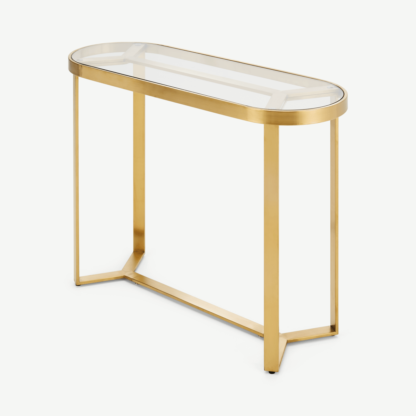 An Image of Aula Console Table, Brushed Brass and Glass