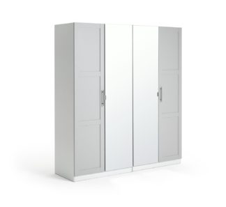 An Image of Habitat Munich 4 Door Mirror Framed Wardrobe - Grey