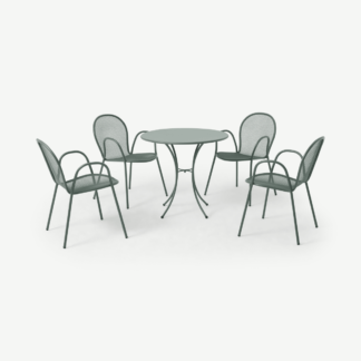 An Image of Emu 4 Seat Round Garden Dining Set, Dark Green Powder-Coated Steel