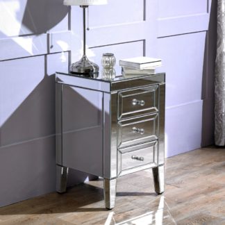 An Image of Valencia Mirrored 3 Drawer Bedside Table