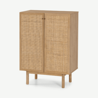 An Image of Pavia Compact Highboard, Natural Rattan & Oak Effect