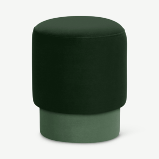 An Image of Volta Pouffe, Small, Pine Green & Soft Jade Velvet