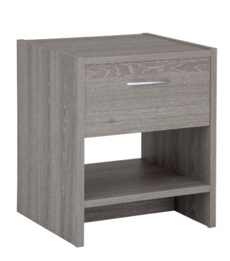 An Image of Argos Home Seville 1 Drawer Bedside Table - Grey Oak Effect