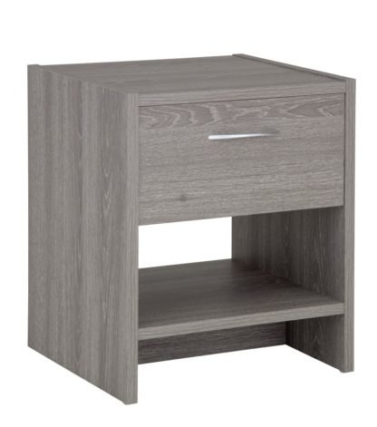 An Image of Argos Home Seville 1 Drawer Bedside Table - Grey Oak Effect