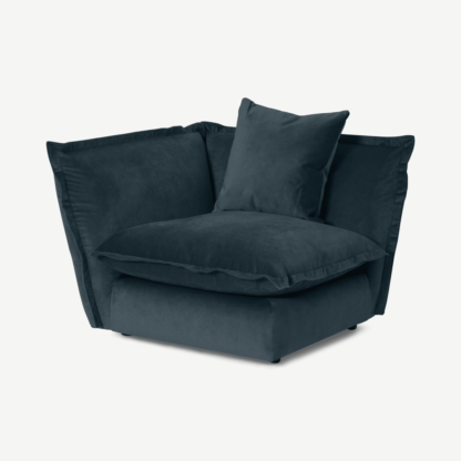 An Image of Fernsby Corner Modular Chair, Navy Blue Recycled Velvet