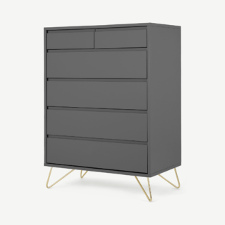 An Image of Elona Tall Multi Chest of Drawers, Charcoal & Brass Legs