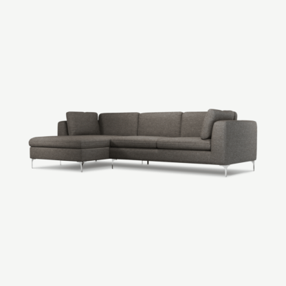 An Image of Monterosso Left Hand Facing Chaise End Sofa, Textured Coin Grey with Chrome Leg