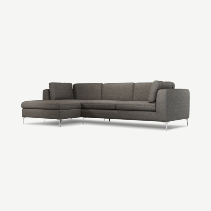 beacfa38f85e03c81b288074c77b9056bae01da18102f5d1c3c415056ab02bb6-1.png An Image of Monterosso Left Hand Facing Chaise End Sofa, Textured Coin Grey with Chrome Leg