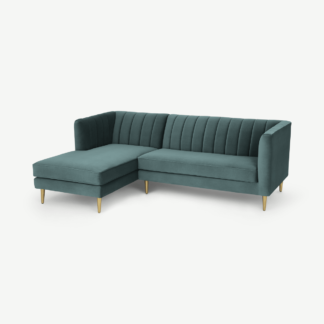 An Image of Amicie Left Hand Facing Chaise End Corner Sofa, Marine Green Velvet