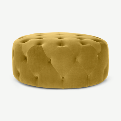 An Image of Hampton Large Round Pouffe, Vintage Gold Velvet