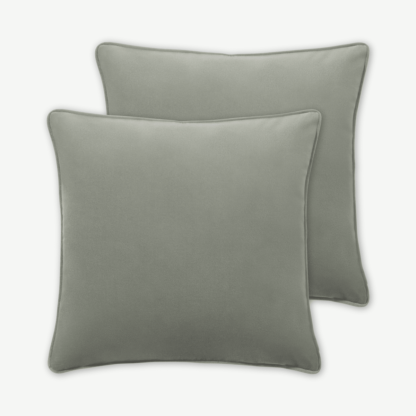 An Image of Julius Set of 2 Velvet Cushions, 45 x 45cm, Soft Green
