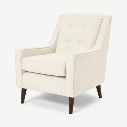 An Image of Content by Terence Conran Tobias Armchair, Ivory White Boucle with Dark Wood Leg