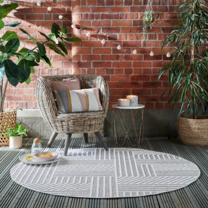 An Image of Blocks Indoor Outdoor Circle Rug Natural