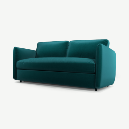 An Image of Fletcher 3 Seater Sofabed with Memory Foam Mattress, Tuscan Teal Velvet