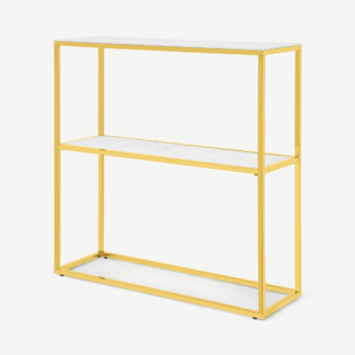 An Image of Alisma Console Table, Frosted Marble Effect Glass & Brass