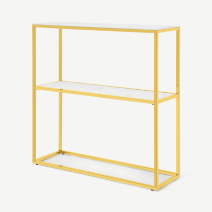 An Image of Alisma Console Table, Frosted Marble Effect Glass & Brass