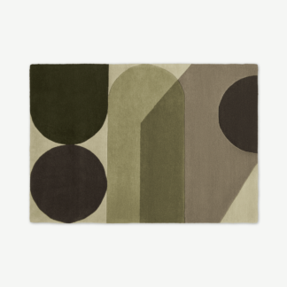 An Image of Zayyan Geometric Hand-Tufted Wool Rug, Large 160 x 230cm, Green & Grey