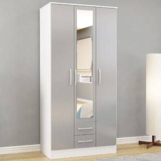 An Image of Lynx White and Grey 3 Door Combination Wardrobe with Mirror