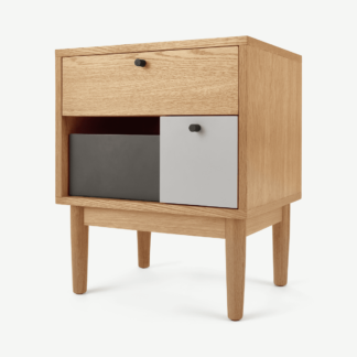 An Image of Campton Bedside Table, Oak & Grey