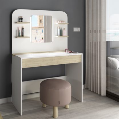 An Image of Secret Vanity Oak and White Wooden Dressing Table
