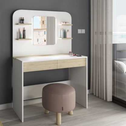 c1676a95fe7f30151b2aef44df157934ad3497d77a64cea1b24df2f6a0c95664.jpg An Image of Secret Vanity Oak and White Wooden Dressing Table