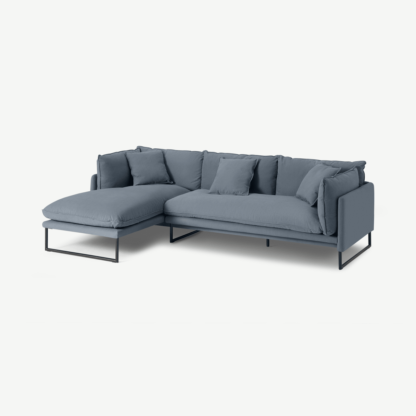 An Image of Malini Left Hand Facing Chaise End Sofa, Jeans Blue Cotton & Linen Mix