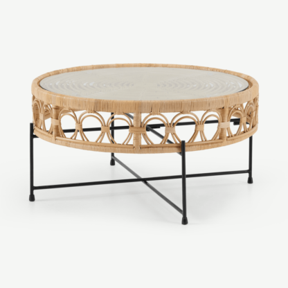 An Image of Moreno Coffee Table, Natural Cane & Glass