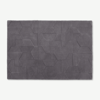 An Image of Hayden Geometric Carved Wool Rug, Large 160 x 230cm, Grey
