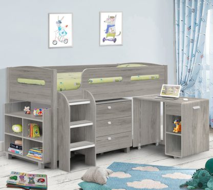 An Image of Kimbo Grey Oak Mid Sleeper Cabin Bed Frame - 3ft Single