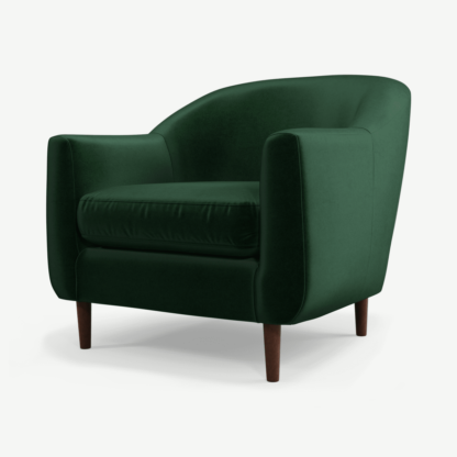 An Image of Tubby Armchair, Bottle Green Velvet with Dark Wood Legs