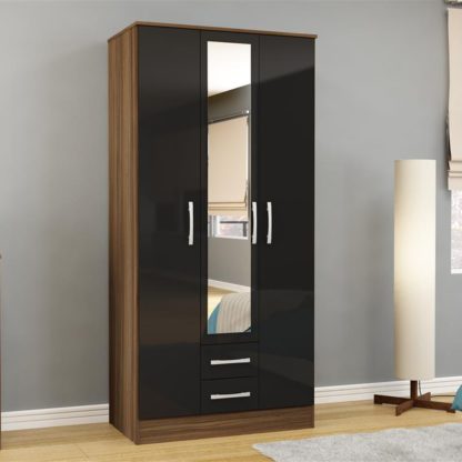 c44cf563f7fb824f710528fd30de55ecbb0acc2f1f5f44419e37a3fba8894e97.jpg An Image of Lynx 3 Door Combination Mirrored Wardrobe Walnut and Black