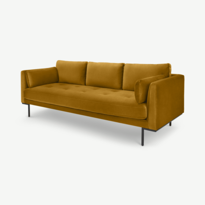 An Image of Harlow 3 Seater Sofa, Vintage Mustard Velvet