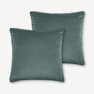 An Image of Julius Set of 2 Velvet Cushions, 59 x 59cm, Slate Blue