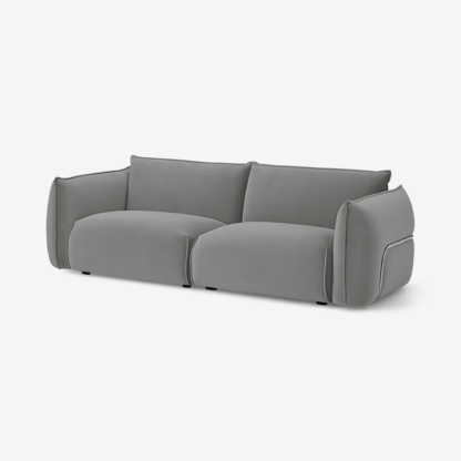 An Image of Dion 3 Seater Sofa, Light Grey Velvet with Stainless Steel Frame