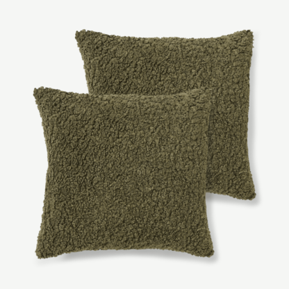 An Image of Mirny Set of 2 Boucle Cushions, 45 x 45cm, Moss Green