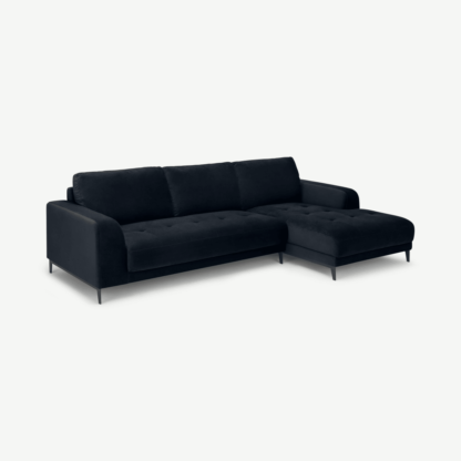 c823bbb70d58d22ce409e526e210a6e54a5152acf2005183a935b4f072f14ac3-1.png An Image of Luciano Right Hand Facing Chaise End Corner Sofa, Twilight Blue Velvet