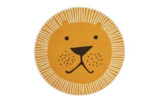 An Image of Habitat Lion Faced Circle Short Pile Rug Yellow - 100x100cm