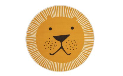 An Image of Habitat Lion Faced Circle Short Pile Rug Yellow - 100x100cm