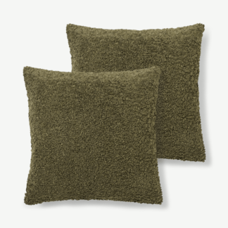 An Image of Mirny Set of 2 Boucle Cushions, 55 x 55cm, Moss Green