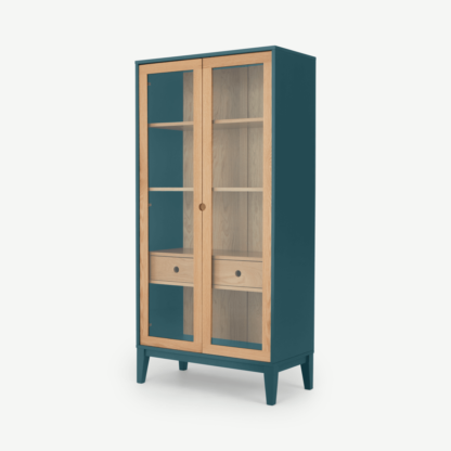 An Image of Ralph Glass Cabinet, Oak & Teal